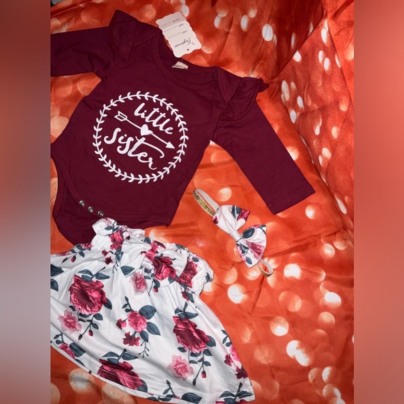 0-3months girl toddler onesie, skirt and head band with bow, new. - Picture 2 of 3